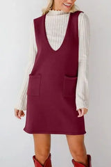 Lovelet Pocketed V-Neck Mini Sweater Overall Dress - Trendsi - Flyclothing LLC