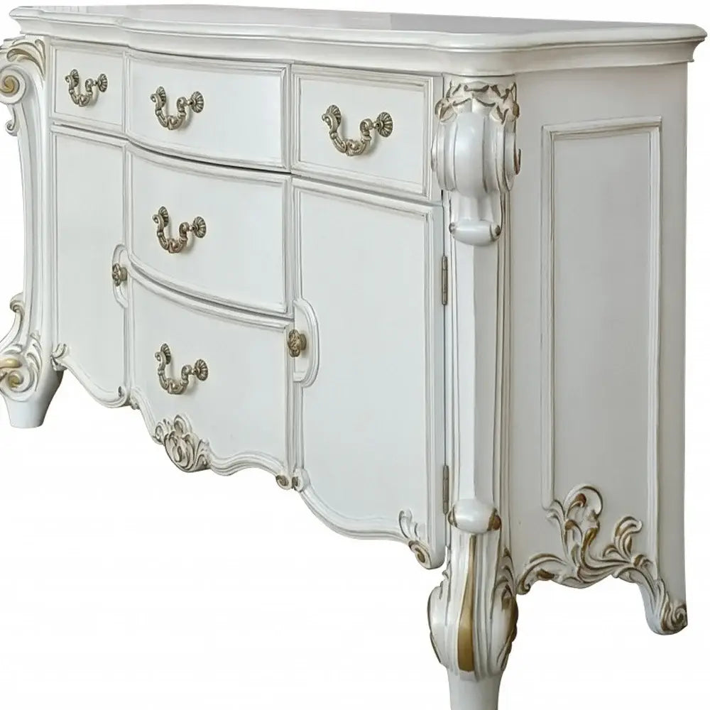 71" Pearl Solid and Manufactured Wood Five Drawer Triple Dresser - Homeroots - Flyclothing LLC