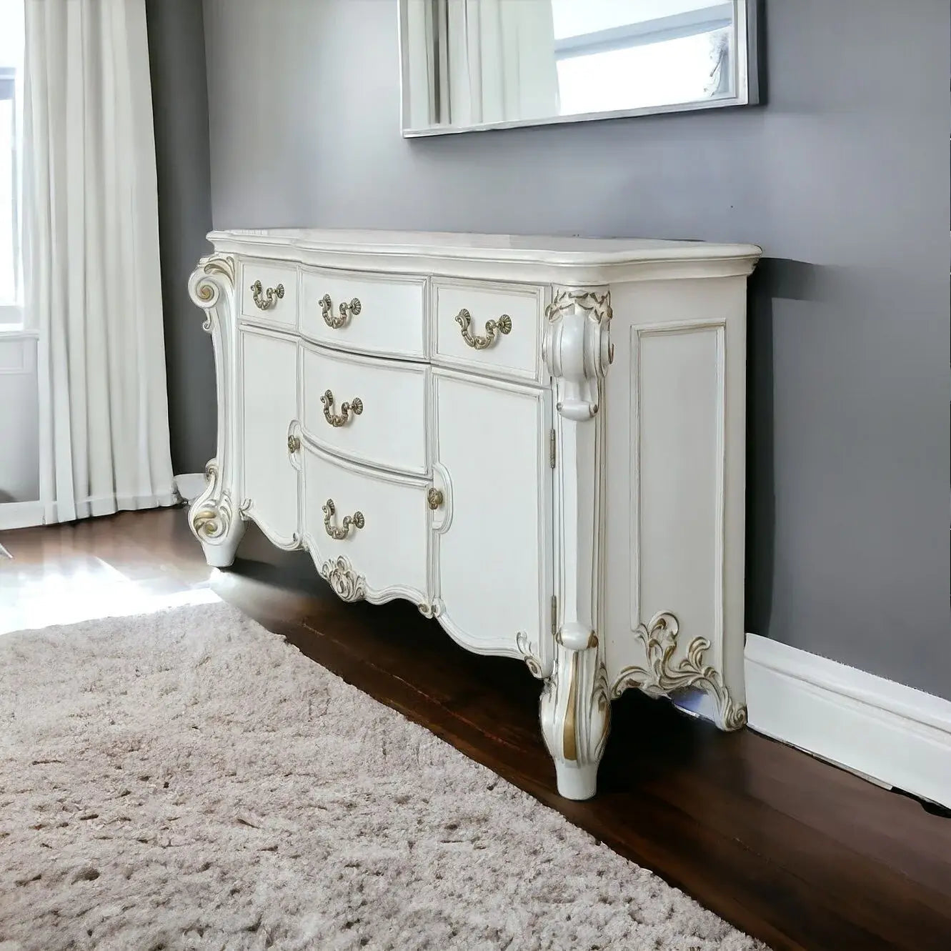 71" Pearl Solid and Manufactured Wood Five Drawer Triple Dresser - Homeroots - Flyclothing LLC