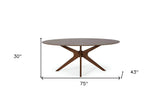 75" Brown Oval Solid Manufactured Wood Pedestal Base Dining Table - Homeroots - Flyclothing LLC