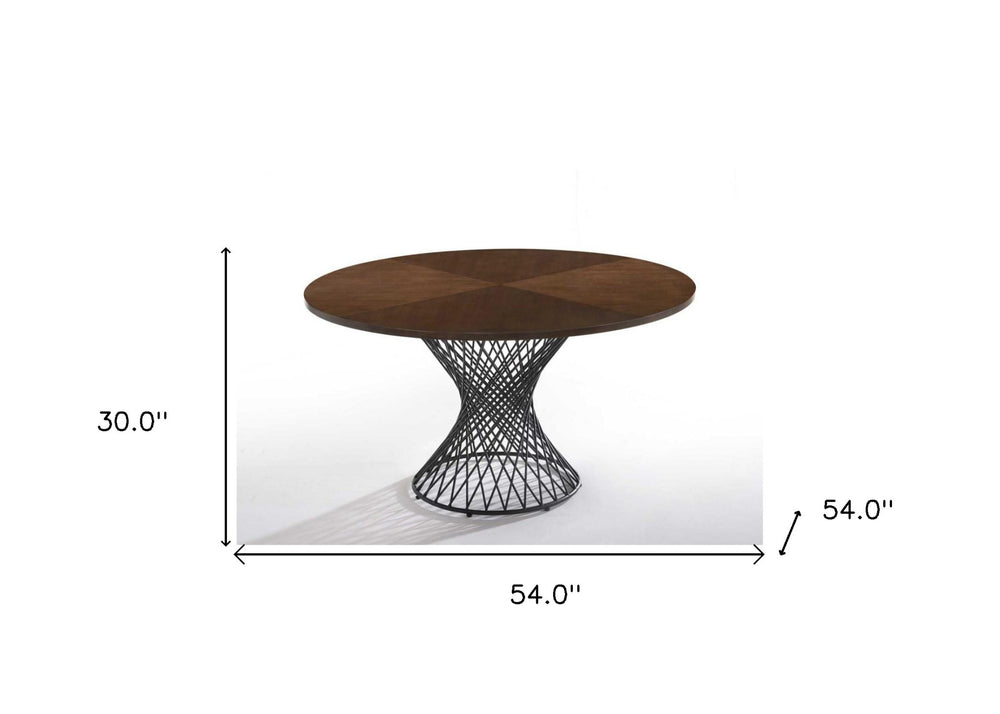54" Brown And Black Rounded Solid Manufactured Wood And Iron Pedestal Base Dining Table - Homeroots - Flyclothing LLC