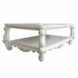 57" Antiqued White Solid And Manufactured Wood Coffee Table With Shelf - Homeroots - Flyclothing LLC