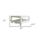 57" Antiqued White Solid And Manufactured Wood Coffee Table With Shelf - Homeroots - Flyclothing LLC