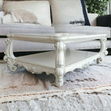 57" Antiqued White Solid And Manufactured Wood Coffee Table With Shelf - Homeroots - Flyclothing LLC