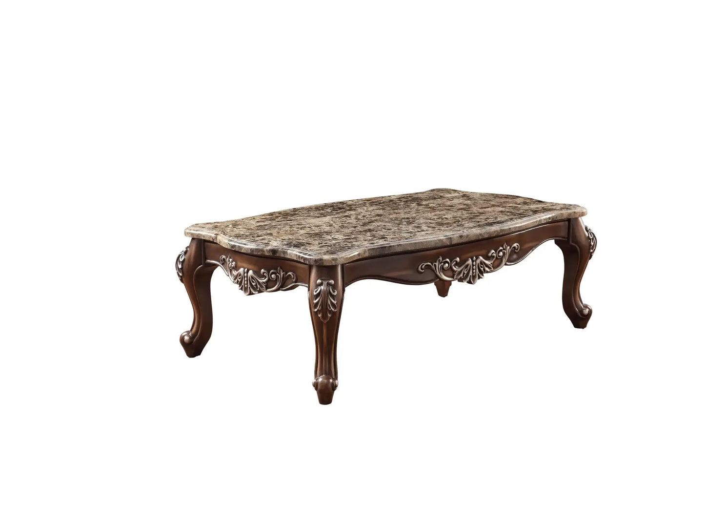 57" Brown And Oak Faux Marble And Solid And Manufactured Wood Coffee Table - Homeroots - Flyclothing LLC