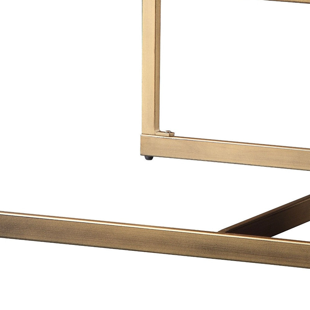 51" Brass And Retro Brown Leather Rectangular Coffee Table - Homeroots - Flyclothing LLC