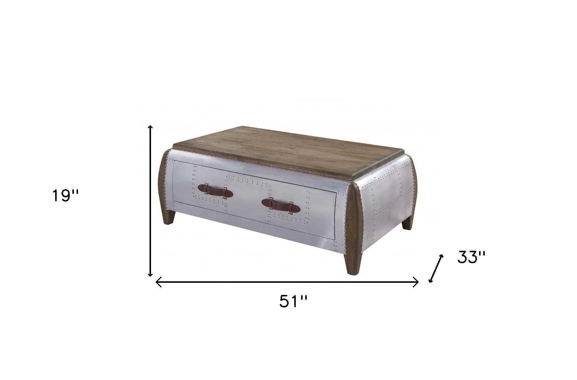 51" Brown And Gray Solid Wood And Aluminum Coffee Table With Drawer - Homeroots - Flyclothing LLC