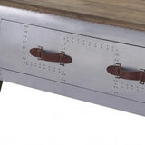 51" Brown And Gray Solid Wood And Aluminum Coffee Table With Drawer - Homeroots - Flyclothing LLC