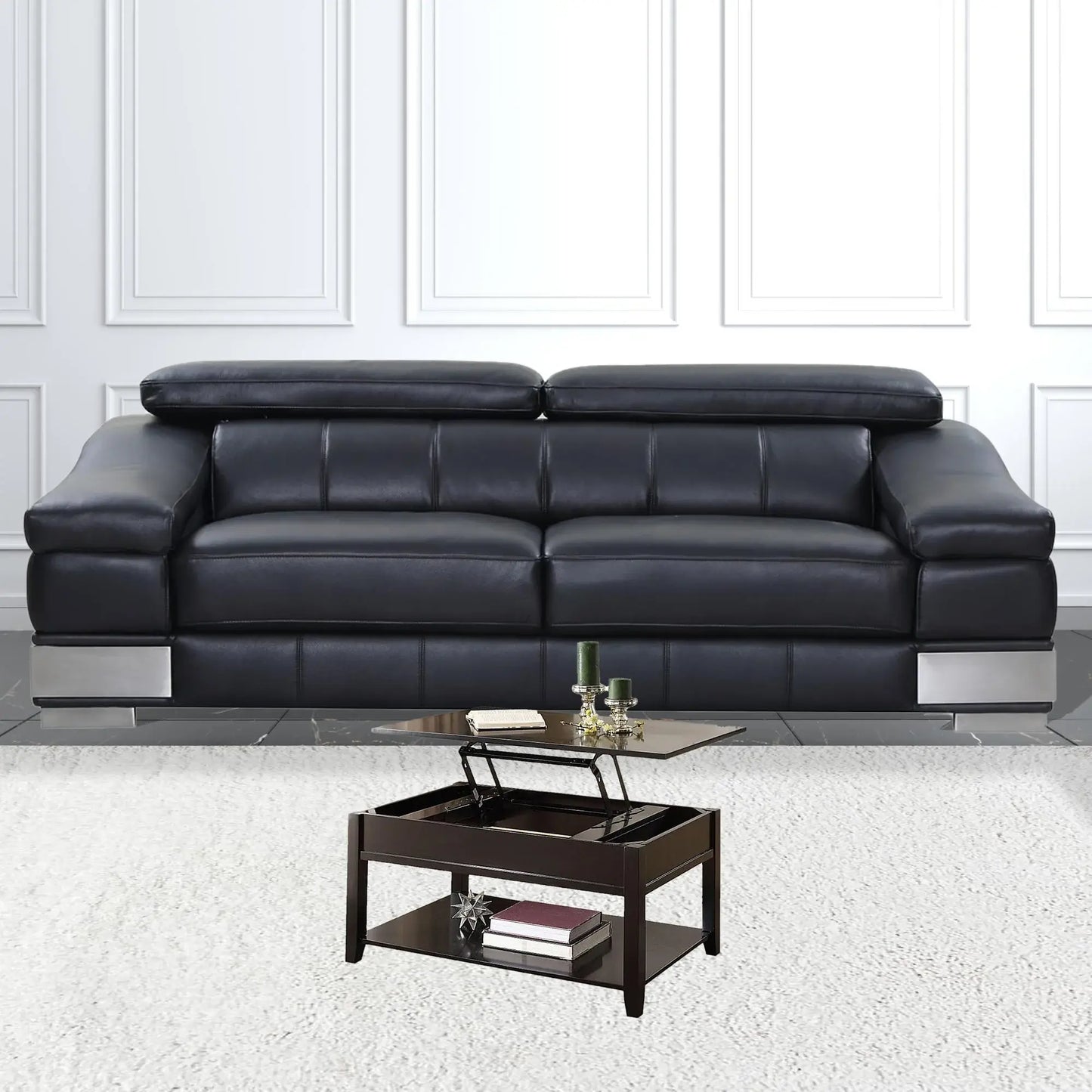 40" Black Manufactured Wood Lift Top Coffee Table With Storage - Homeroots - Flyclothing LLC