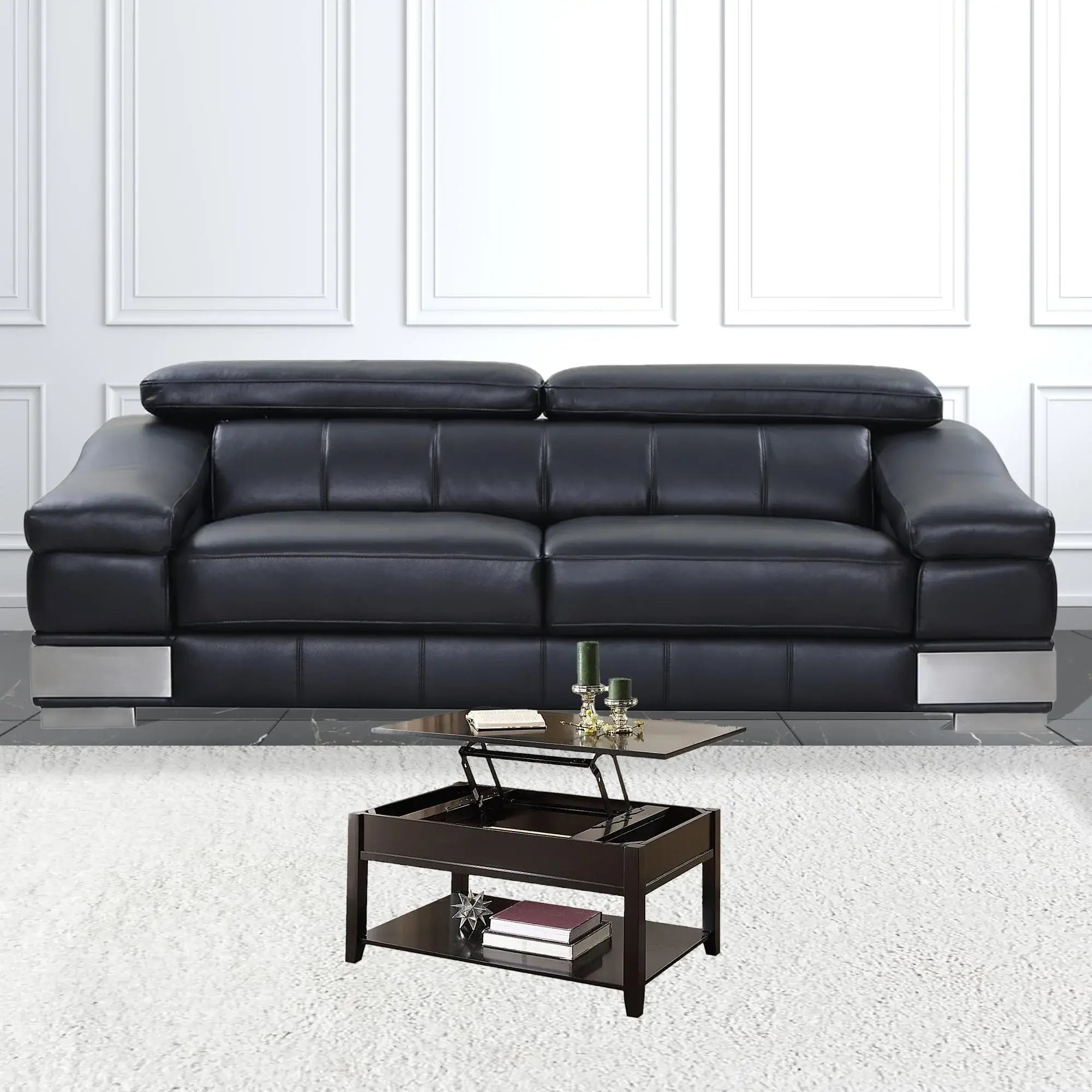 40" Black Manufactured Wood Lift Top Coffee Table With Storage - Homeroots - Flyclothing LLC