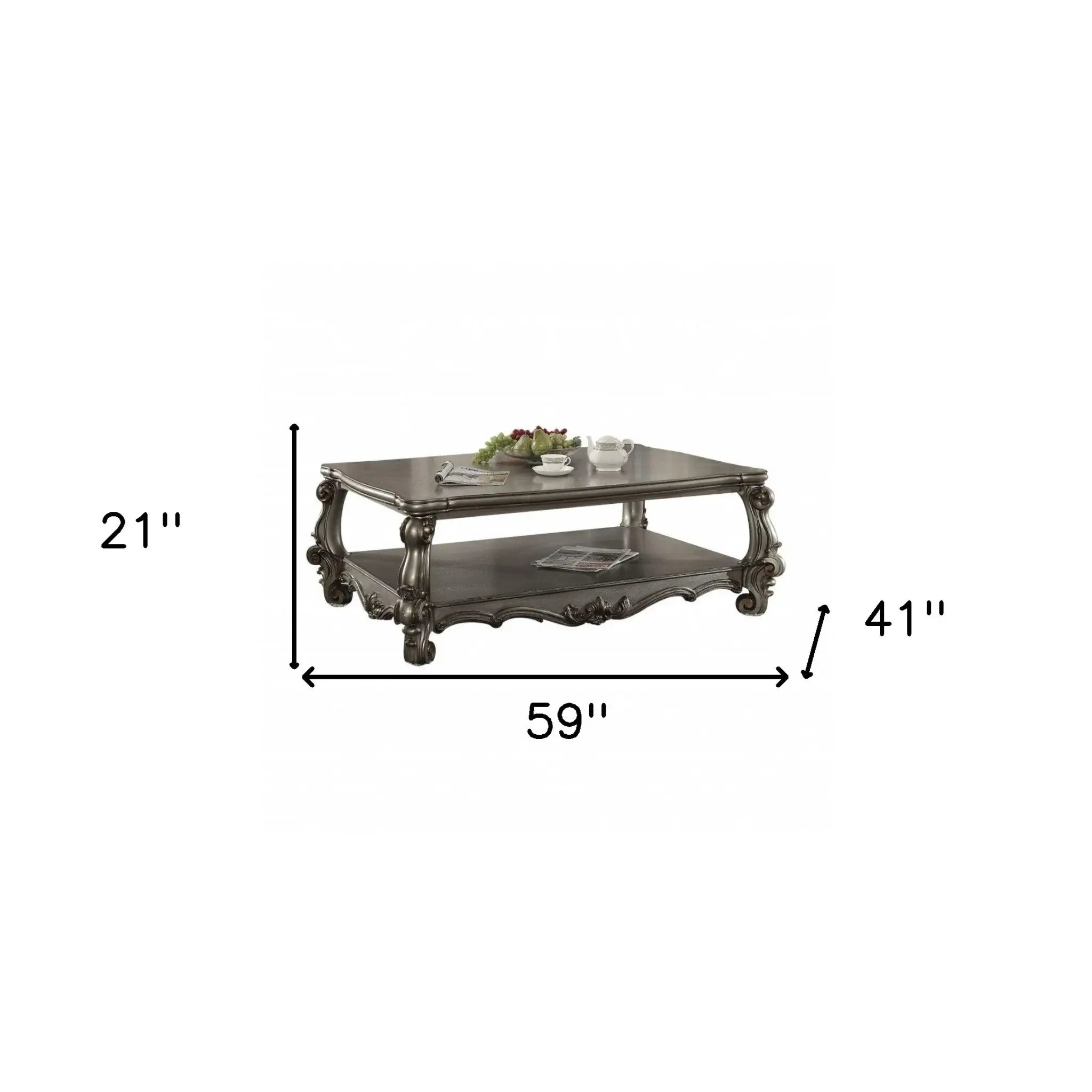 59" Gray Polyresin Coffee Table With Shelf - Homeroots - Flyclothing LLC