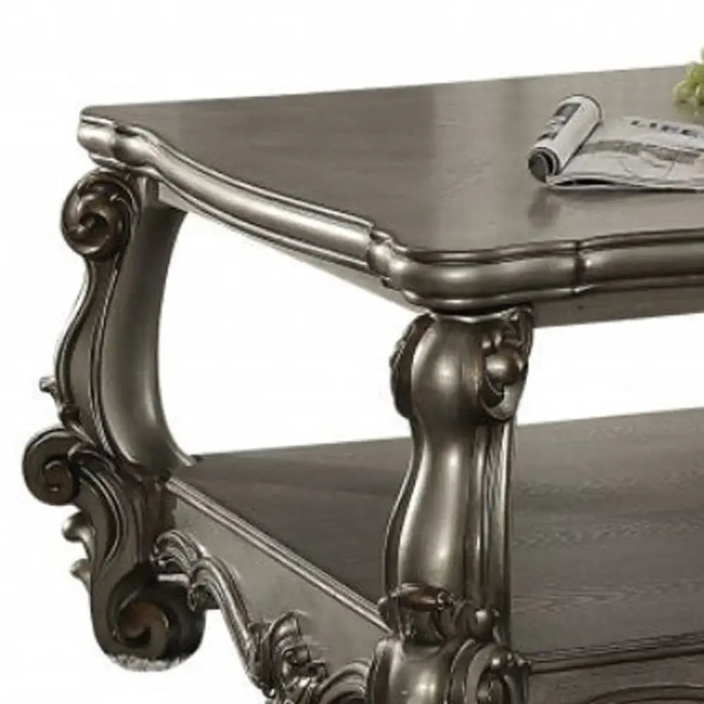 59" Gray Polyresin Coffee Table With Shelf - Homeroots - Flyclothing LLC