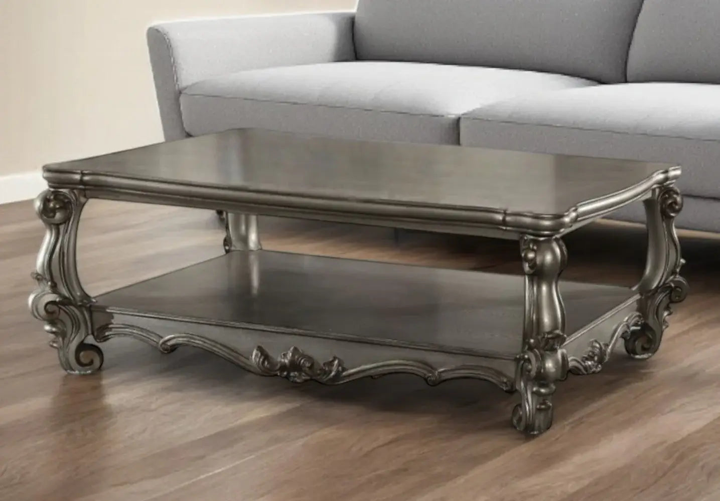 59" Gray Polyresin Coffee Table With Shelf - Homeroots - Flyclothing LLC