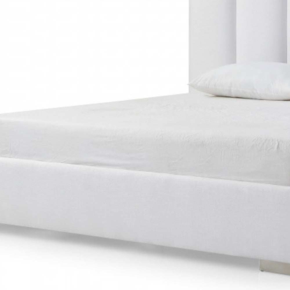 Queen White Upholstered Channel Tufted Velvet Bed Frame - Homeroots - Flyclothing LLC