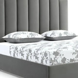 Queen Grey Upholstered Vertical Channel Velvet Bed with USB - Homeroots - Flyclothing LLC