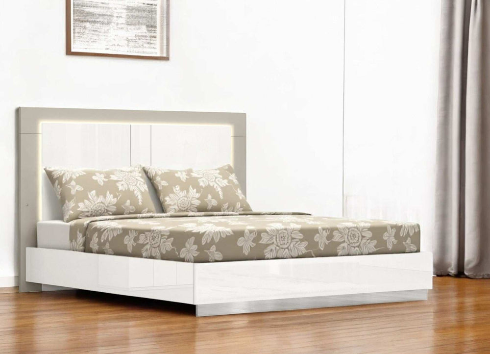 King White High Gloss Bed Frame with LED Headboard - Homeroots - Flyclothing LLC
