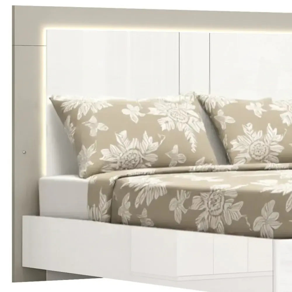 King White High Gloss Bed Frame with LED Headboard - Homeroots - Flyclothing LLC