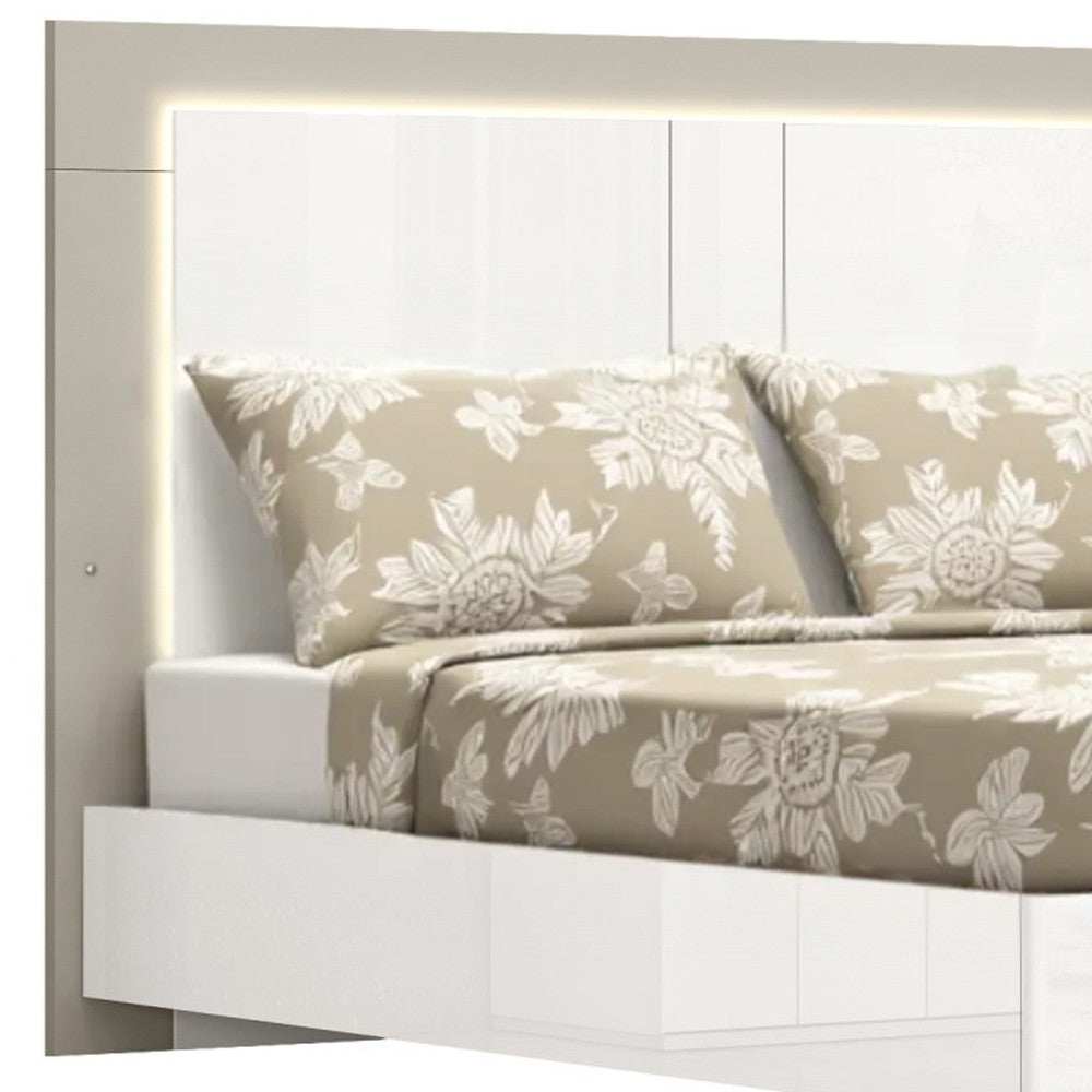King White High Gloss Bed Frame with LED Headboard - Homeroots - Flyclothing LLC