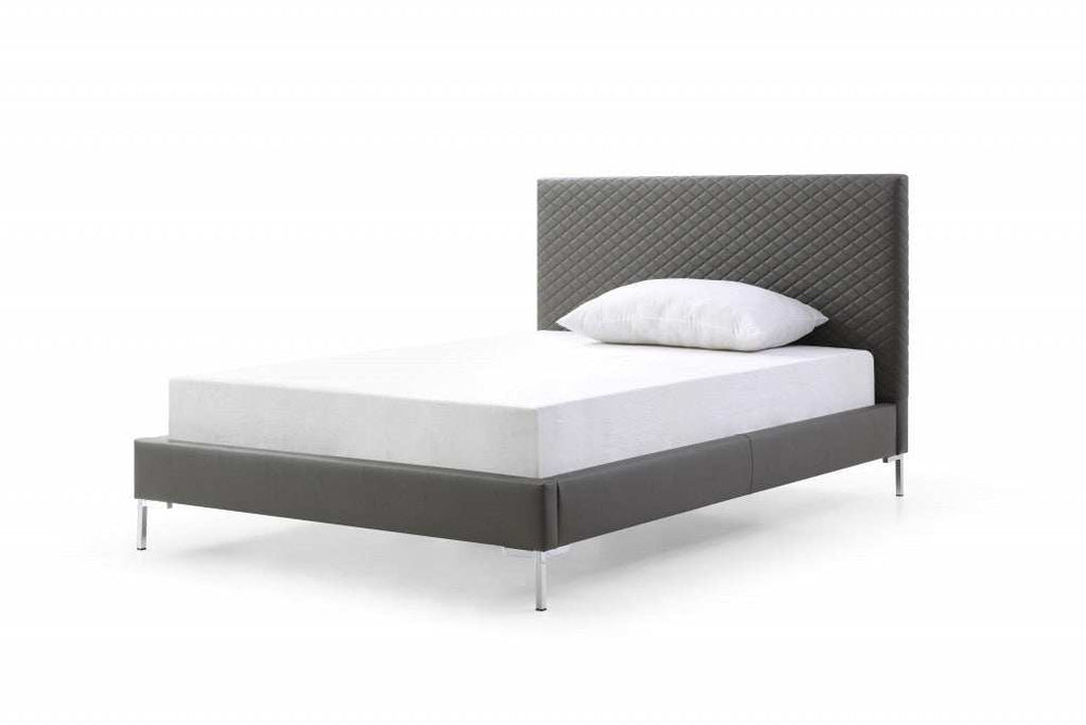 Full Dark Grey Upholstered Faux Leather Bed - Homeroots - Flyclothing LLC