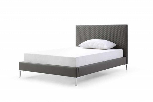 Full Dark Grey Upholstered Faux Leather Bed - Homeroots - Flyclothing LLC