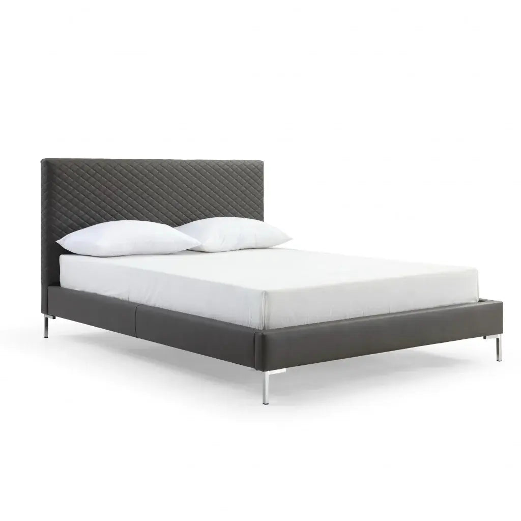 Queen Size Dark Grey Upholstered Faux Leather Bed Frame - Homeroots - Flyclothing LLC