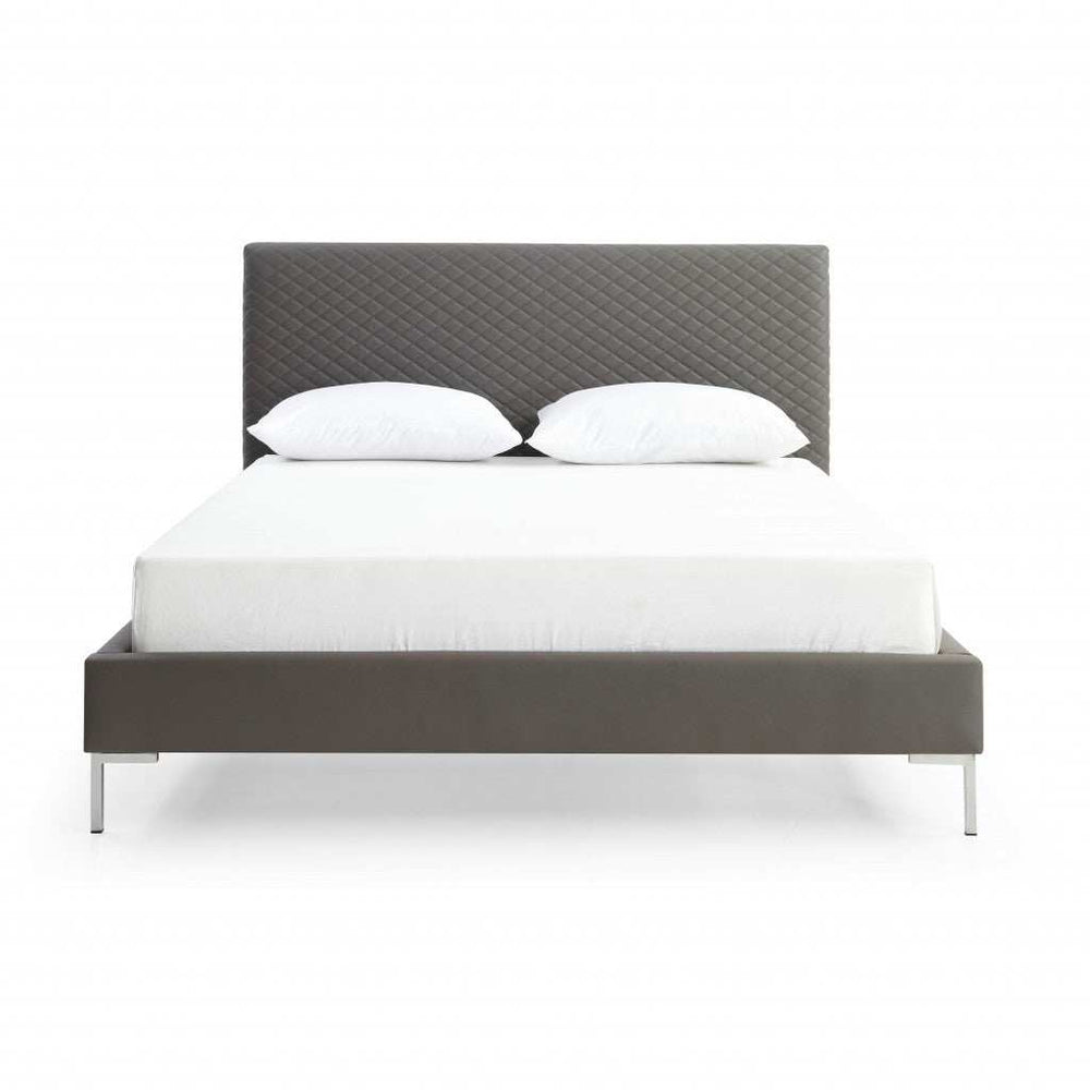 Queen Size Dark Grey Upholstered Faux Leather Bed Frame - Homeroots - Flyclothing LLC