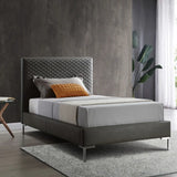Twin Size Dark Grey Upholstered Faux Leather Bed Frame - Homeroots - Flyclothing LLC