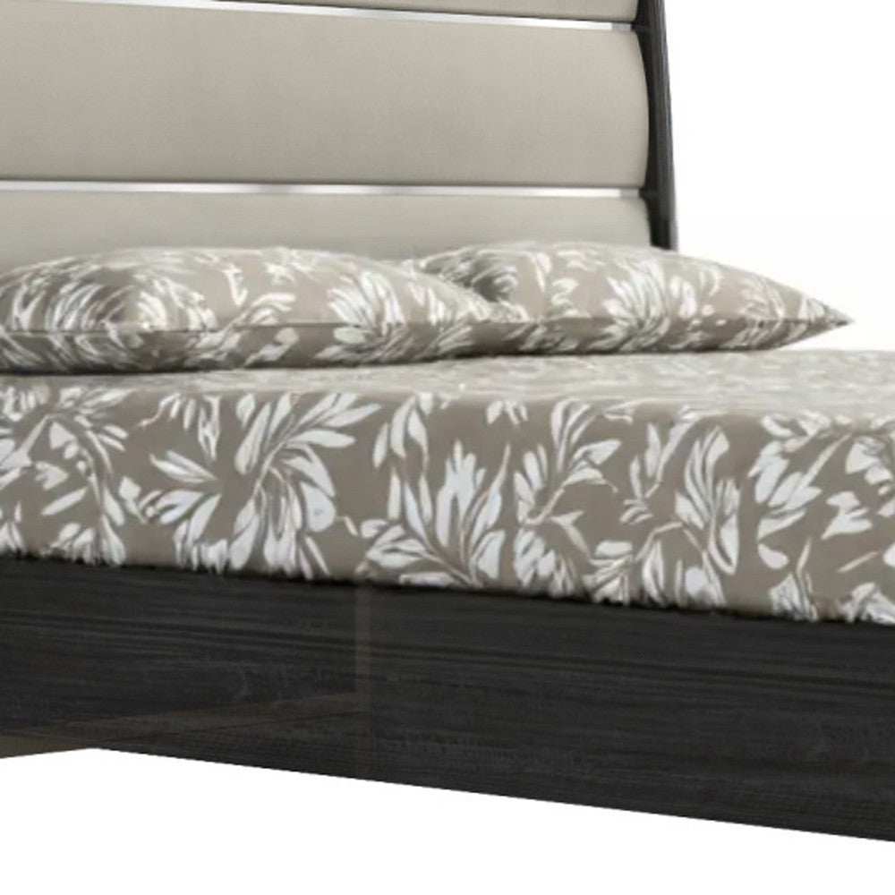 Queen Dark Grey High Gloss Bed Frame with Faux Leather Headboard - Homeroots - Flyclothing LLC