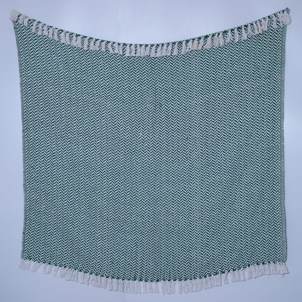 60" X 50" Green Woven Cotton Chevron Throw Blanket with Fringe