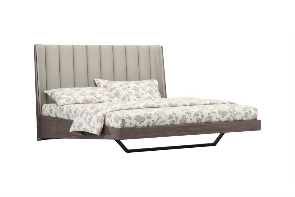 King Grey Upholstered Faux Leather and Ivory Gloss Bed Frame - Homeroots - Flyclothing LLC