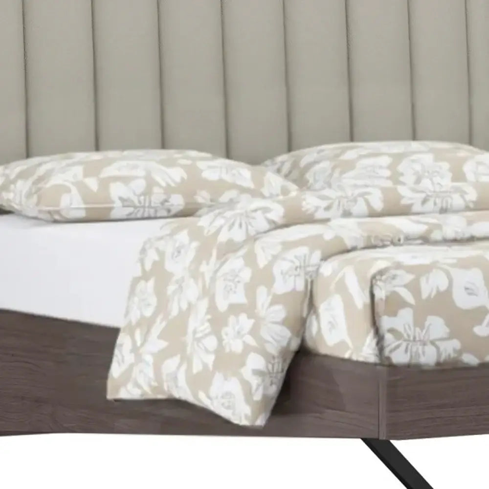 Queen Grey Upholstered Faux Leather and Ivory Gloss Bed Frame - Homeroots - Flyclothing LLC