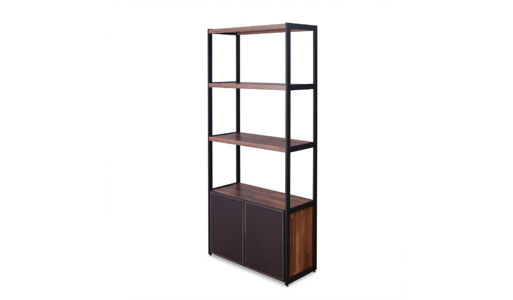 70" Brown and Black Metal Three Tier Bookcase with Two doors - Homeroots - Flyclothing LLC