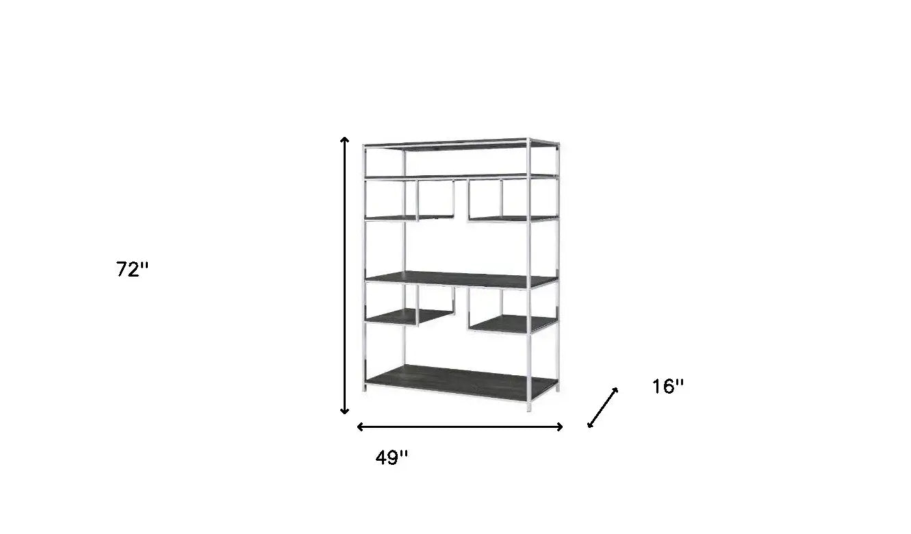 72" Gray and Silver Metal Seven Tier Geometric Bookcase - Homeroots - Flyclothing LLC