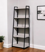 67" Natural and Black Metal Five Tier Ladder Bookcase - Homeroots - Flyclothing LLC