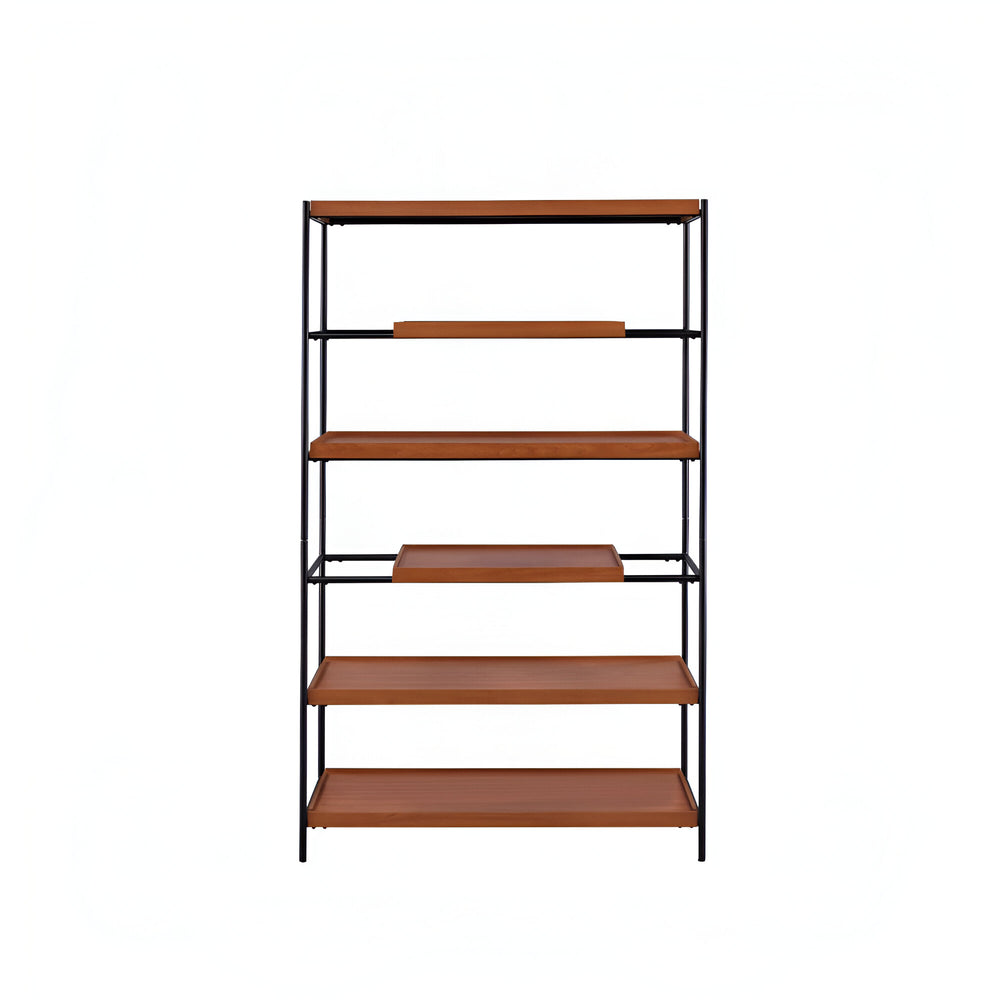 70" Brown and Black Metal Six Tier Etagere Bookcase - Homeroots - Flyclothing LLC
