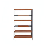 70" Oak And Black Metal and Wood Six Tier Etagere Bookcase