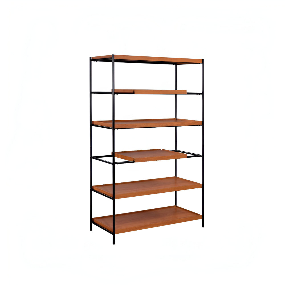 70" Brown and Black Metal Six Tier Etagere Bookcase - Homeroots - Flyclothing LLC