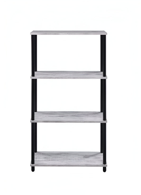 44" Antiqued White And Black Distressed Metal and Wood Four Tier Etagere Bookcase
