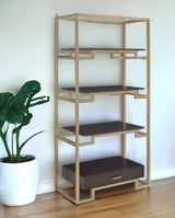 78" Gold and Black Metal Four Tier Etagere Bookcase with a Drawer - Homeroots - Flyclothing LLC