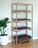 78" Gold and Black Metal Four Tier Etagere Bookcase with a Drawer
