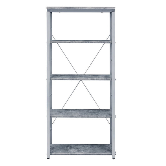 54" Gray And Silver Metal and Wood Four Tier Etagere Bookcase