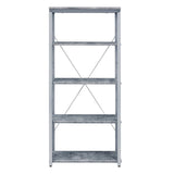 54" Gray And Silver Metal and Wood Four Tier Etagere Bookcase