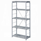 54" Gray And Silver Metal and Wood Four Tier Etagere Bookcase
