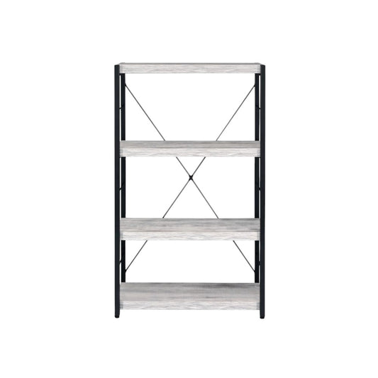 43" Antiqued White And Black Metal and Wood Four Tier Etagere Bookcase