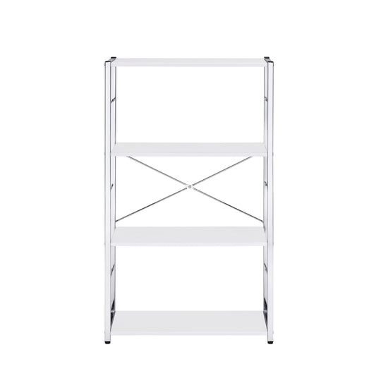 42" White And Silver Metal and Wood Four Tier Etagere Bookcase