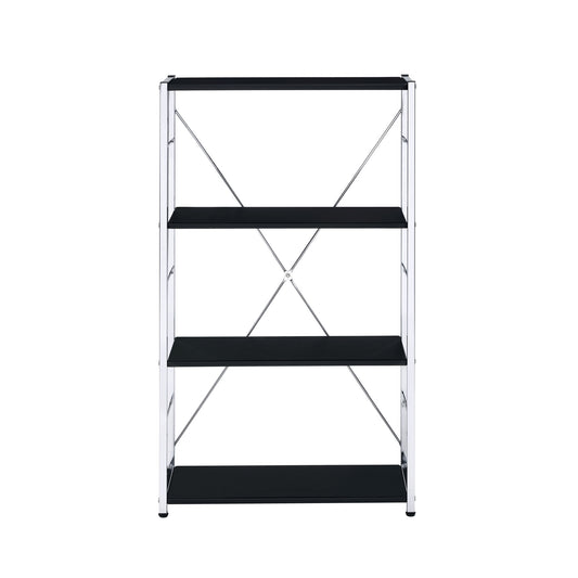42" Black And Silver Metal and Wood Four Tier Etagere Bookcase