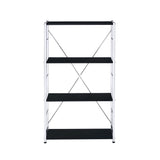 42" Black And Silver Metal and Wood Four Tier Etagere Bookcase