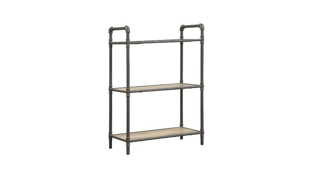 36" Antique Oak and Sandy Gray Metal Three Tier Standard Bookcase - Homeroots - Flyclothing LLC