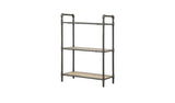 36" Antique Oak and Sandy Gray Metal Three Tier Standard Bookcase
