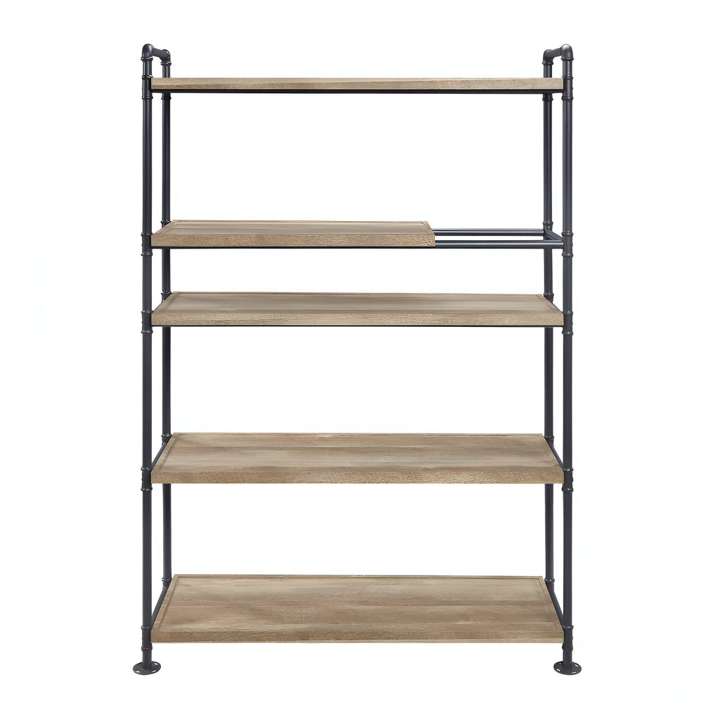 65" Brown and Black Metal Five Tier Etagere Bookcase - Homeroots - Flyclothing LLC